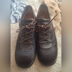 Dolce & Gabbana Leather Dark Brown Oxfords Size 10 Italy Fur Pony Style